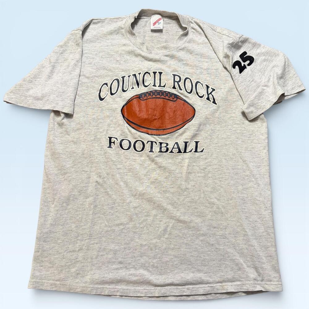 Vintage Council Rock Football Shirt Mens XL Gray Jerzees #25 USA 80s 90s